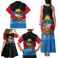 Antigua and Barbuda Christmas Family Matching Tank Maxi Dress and Hawaiian Shirt with Santa Sailboat Island Flag and Tropical Gift Design - Wonder Print Shop