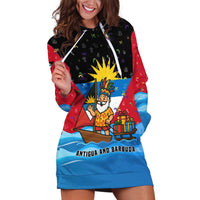 Antigua and Barbuda Christmas Hoodie Dress with Santa Sailboat Island Flag and Tropical Gift Design - Wonder Print Shop