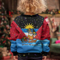Antigua and Barbuda Christmas Kid Ugly Christmas Sweater with Santa Sailboat Island Flag and Tropical Gift Design - Wonder Print Shop