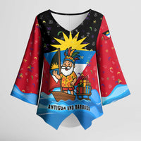 Antigua and Barbuda Christmas Kimono Sleeve Blouse with Santa Sailboat Island Flag and Tropical Gift Design - Wonder Print Shop