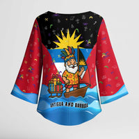 Antigua and Barbuda Christmas Kimono Sleeve Blouse with Santa Sailboat Island Flag and Tropical Gift Design - Wonder Print Shop