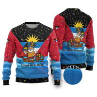 Antigua and Barbuda Christmas Ugly Christmas Sweater with Santa Sailboat Island Flag and Tropical Gift Design - Wonder Print Shop