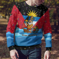 Antigua and Barbuda Christmas Ugly Christmas Sweater with Santa Sailboat Island Flag and Tropical Gift Design - Wonder Print Shop