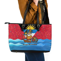 Antigua and Barbuda Christmas Leather Tote Bag with Santa Sailboat Island Flag and Tropical Gift Design - Wonder Print Shop