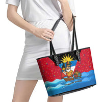Antigua and Barbuda Christmas Leather Tote Bag with Santa Sailboat Island Flag and Tropical Gift Design - Wonder Print Shop