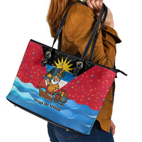 Antigua and Barbuda Christmas Leather Tote Bag with Santa Sailboat Island Flag and Tropical Gift Design - Wonder Print Shop