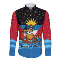 Antigua and Barbuda Christmas Long Sleeve Button Shirt with Santa Sailboat Island Flag and Tropical Gift Design - Wonder Print Shop