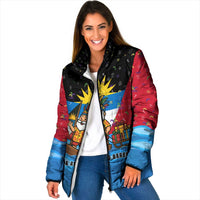 Antigua and Barbuda Christmas Padded Jacket with Santa Sailboat Island Flag and Tropical Gift Design - Wonder Print Shop