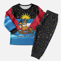 Antigua and Barbuda Christmas Pajama Set with Santa Sailboat Island Flag and Tropical Gift Design - Wonder Print Shop