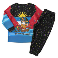 Antigua and Barbuda Christmas Pajama Set with Santa Sailboat Island Flag and Tropical Gift Design - Wonder Print Shop