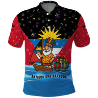Antigua and Barbuda Christmas Polo Shirt with Santa Sailboat Island Flag and Tropical Gift Design - Wonder Print Shop