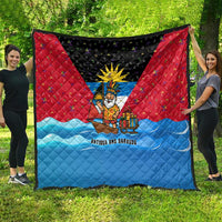 Antigua and Barbuda Christmas Quilt with Santa Sailboat Island Flag and Tropical Gift Design - Wonder Print Shop