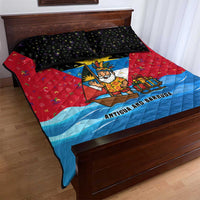 Antigua and Barbuda Christmas Quilt Bed Set with Santa Sailboat Island Flag and Tropical Gift Design - Wonder Print Shop
