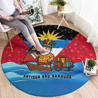 Antigua and Barbuda Christmas Round Carpet with Santa Sailboat Island Flag and Tropical Gift Design - Wonder Print Shop