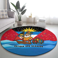 Antigua and Barbuda Christmas Round Carpet with Santa Sailboat Island Flag and Tropical Gift Design - Wonder Print Shop