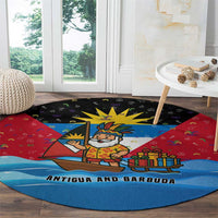 Antigua and Barbuda Christmas Round Carpet with Santa Sailboat Island Flag and Tropical Gift Design - Wonder Print Shop
