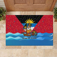 Antigua and Barbuda Christmas Rubber Doormat with Santa Sailboat Island Flag and Tropical Gift Design - Wonder Print Shop