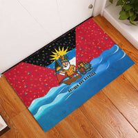 Antigua and Barbuda Christmas Rubber Doormat with Santa Sailboat Island Flag and Tropical Gift Design - Wonder Print Shop