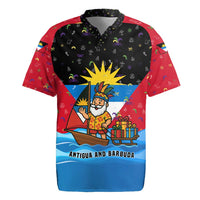 Antigua and Barbuda Christmas Rugby Jersey with Santa Sailboat Island Flag and Tropical Gift Design - Wonder Print Shop