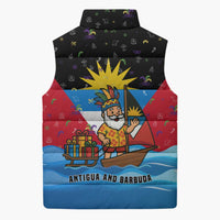Antigua and Barbuda Christmas Sleeveless Puffer Jacket with Santa Sailboat Island Flag and Tropical Gift Design - Wonder Print Shop