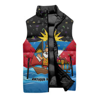 Antigua and Barbuda Christmas Sleeveless Puffer Jacket with Santa Sailboat Island Flag and Tropical Gift Design - Wonder Print Shop