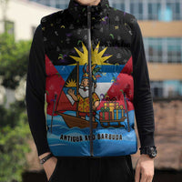 Antigua and Barbuda Christmas Sleeveless Puffer Jacket with Santa Sailboat Island Flag and Tropical Gift Design - Wonder Print Shop