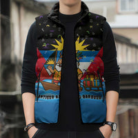 Antigua and Barbuda Christmas Sleeveless Puffer Jacket with Santa Sailboat Island Flag and Tropical Gift Design - Wonder Print Shop