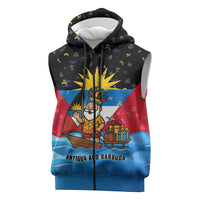 Antigua and Barbuda Christmas Sleeveless Zip Hoodie with Santa Sailboat Island Flag and Tropical Gift Design - Wonder Print Shop