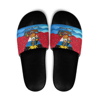 Antigua and Barbuda Christmas Slide Sandals with Santa Sailboat Island Flag and Tropical Gift Design - Wonder Print Shop
