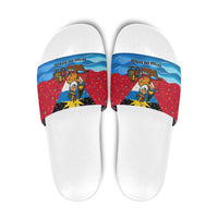 Antigua and Barbuda Christmas Slide Sandals with Santa Sailboat Island Flag and Tropical Gift Design - Wonder Print Shop