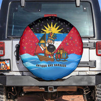 Antigua and Barbuda Christmas Spare Tire Cover with Santa Sailboat Island Flag and Tropical Gift Design - Wonder Print Shop