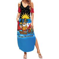 Antigua and Barbuda Christmas Summer Maxi Dress with Santa Sailboat Island Flag and Tropical Gift Design - Wonder Print Shop