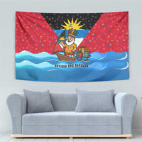 Antigua and Barbuda Christmas Tapestry with Santa Sailboat Island Flag and Tropical Gift Design - Wonder Print Shop