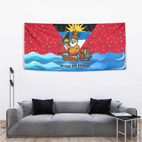 Antigua and Barbuda Christmas Tapestry with Santa Sailboat Island Flag and Tropical Gift Design - Wonder Print Shop