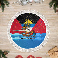 Antigua and Barbuda Christmas Tree Skirt with Santa Sailboat Island Flag and Tropical Gift Design - Wonder Print Shop