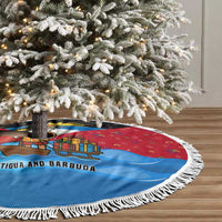 Antigua and Barbuda Christmas Tree Skirt with Santa Sailboat Island Flag and Tropical Gift Design - Wonder Print Shop