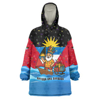 Antigua and Barbuda Christmas Wearable Blanket Hoodie with Santa Sailboat Island Flag and Tropical Gift Design - Wonder Print Shop