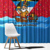Antigua and Barbuda Christmas Window Curtain with Santa Sailboat Island Flag and Tropical Gift Design - Wonder Print Shop