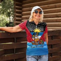 Antigua and Barbuda Christmas Women Polo Shirt with Santa Sailboat Island Flag and Tropical Gift Design - Wonder Print Shop