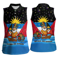 Antigua and Barbuda Christmas Women Sleeveless Polo Shirt with Santa Sailboat Island Flag and Tropical Gift Design - Wonder Print Shop