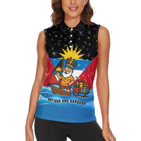 Antigua and Barbuda Christmas Women Sleeveless Polo Shirt with Santa Sailboat Island Flag and Tropical Gift Design - Wonder Print Shop