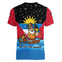 Antigua and Barbuda Christmas Women V-Neck T-Shirt with Santa Sailboat Island Flag and Tropical Gift Design - Wonder Print Shop