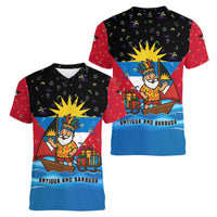 Antigua and Barbuda Christmas Women V-Neck T-Shirt with Santa Sailboat Island Flag and Tropical Gift Design - Wonder Print Shop