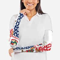 Panama Christmas Arm Sleeves with Tropical Santa National Coat of Arms and Festive Pattern Design - Wonder Print Shop
