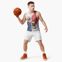 Panama Christmas Basketball Jersey with Tropical Santa National Coat of Arms and Festive Pattern Design - Wonder Print Shop