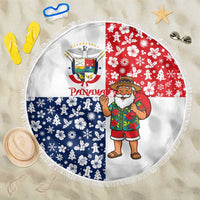 Panama Christmas Beach Blanket with Tropical Santa National Coat of Arms and Festive Pattern Design - Wonder Print Shop