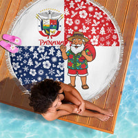 Panama Christmas Beach Blanket with Tropical Santa National Coat of Arms and Festive Pattern Design - Wonder Print Shop