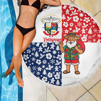 Panama Christmas Beach Blanket with Tropical Santa National Coat of Arms and Festive Pattern Design - Wonder Print Shop