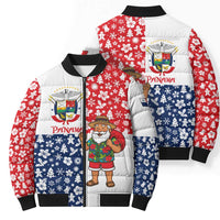 Panama Christmas Bomber Puffer Jacket with Tropical Santa National Coat of Arms and Festive Pattern Design - Wonder Print Shop