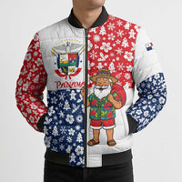 Panama Christmas Bomber Puffer Jacket with Tropical Santa National Coat of Arms and Festive Pattern Design - Wonder Print Shop